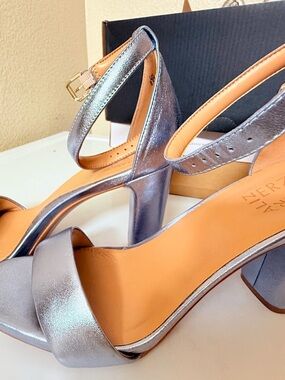 Naturalizer Metallic Silver Block Heel Sandals